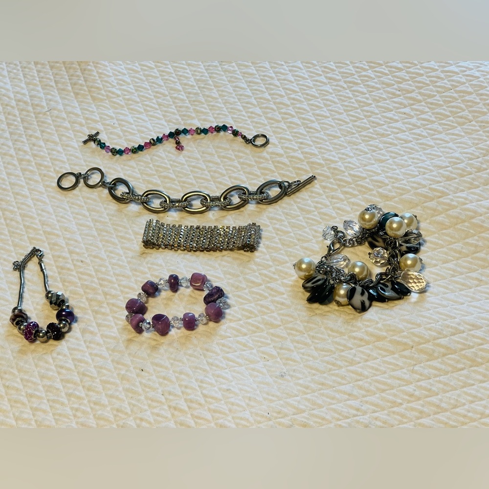 Chic Silver and Purple Women's Bracelet Sets total of 6 bracelets